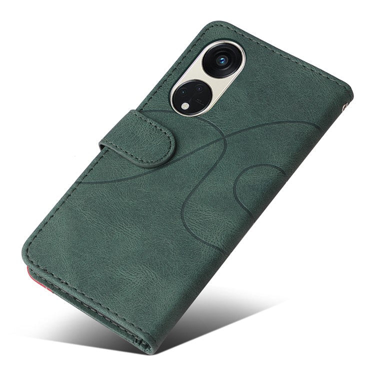 KT Leather Series-1 for Oppo Reno8 T 5G / A1 Pro 5G Phone Wallet Case Leather Stand Dual-color Splicing Cover - Green
