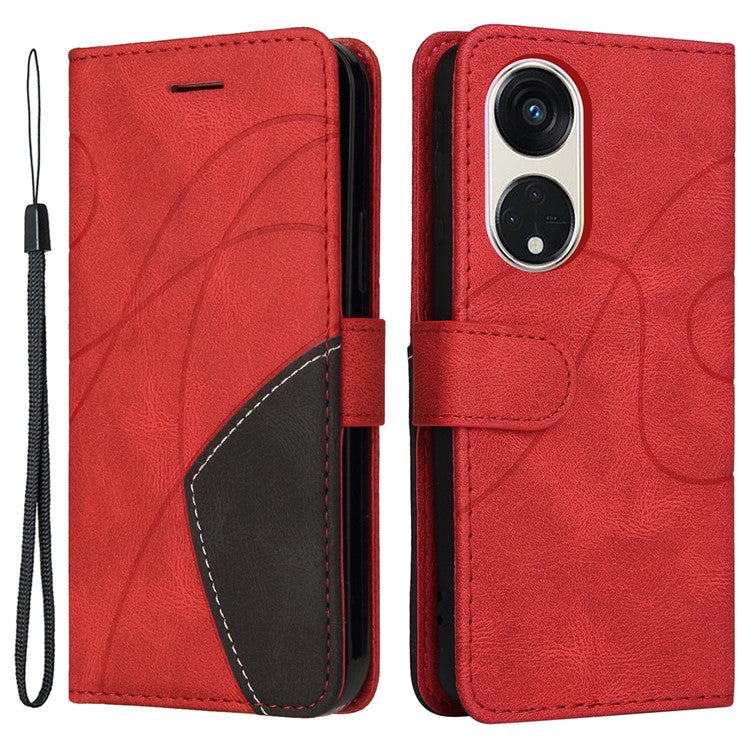 KT Leather Series-1 for Oppo Reno8 T 5G / A1 Pro 5G Phone Wallet Case Leather Stand Dual-color Splicing Cover - Red