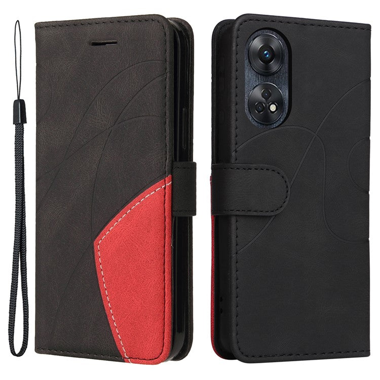 KT Leather Series-1 Phone Case for Oppo Reno8 T 4G , PU Leather Dual-color Splicing Cover with Wallet Stand - Black