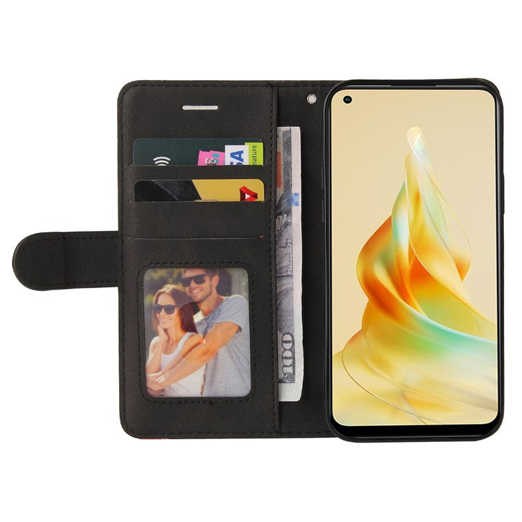 KT Leather Series-1 Phone Case for Oppo Reno8 T 4G , PU Leather Dual-color Splicing Cover with Wallet Stand - Black