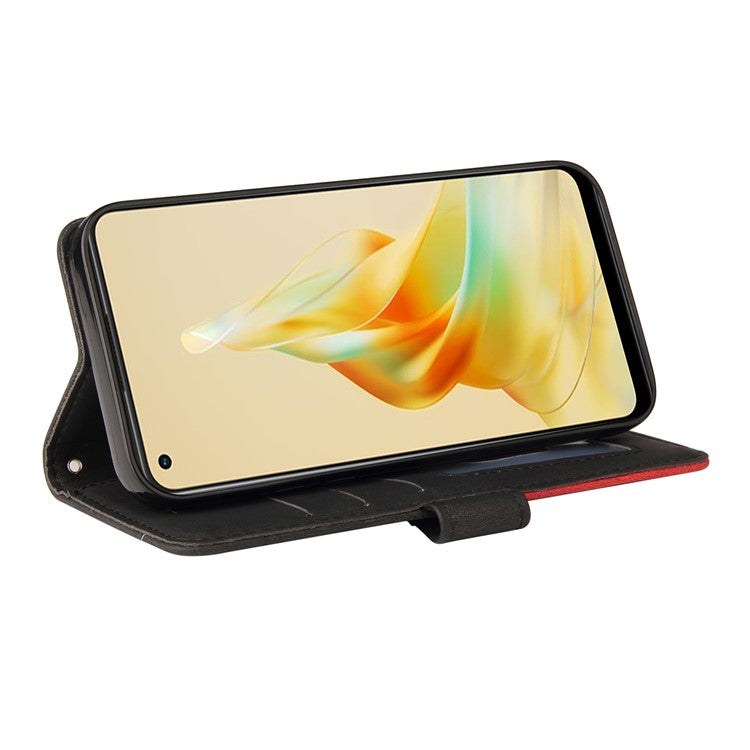 KT Leather Series-1 Phone Case for Oppo Reno8 T 4G , PU Leather Dual-color Splicing Cover with Wallet Stand - Black