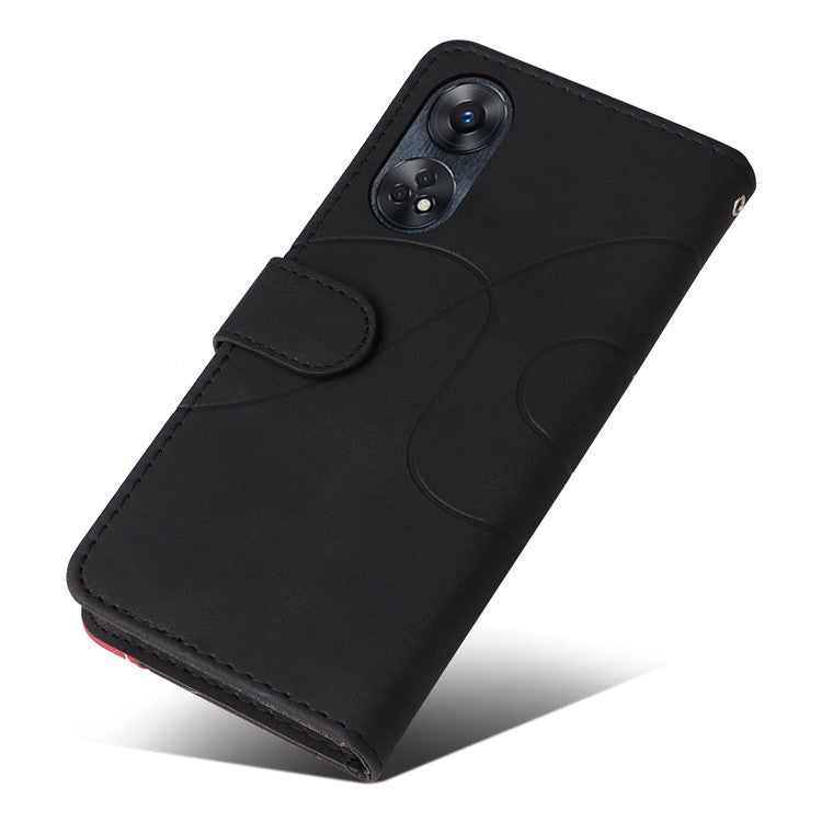 KT Leather Series-1 Phone Case for Oppo Reno8 T 4G , PU Leather Dual-color Splicing Cover with Wallet Stand - Black