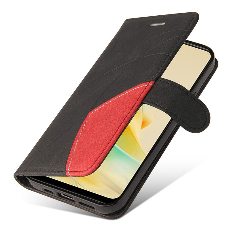 KT Leather Series-1 Phone Case for Oppo Reno8 T 4G , PU Leather Dual-color Splicing Cover with Wallet Stand - Black