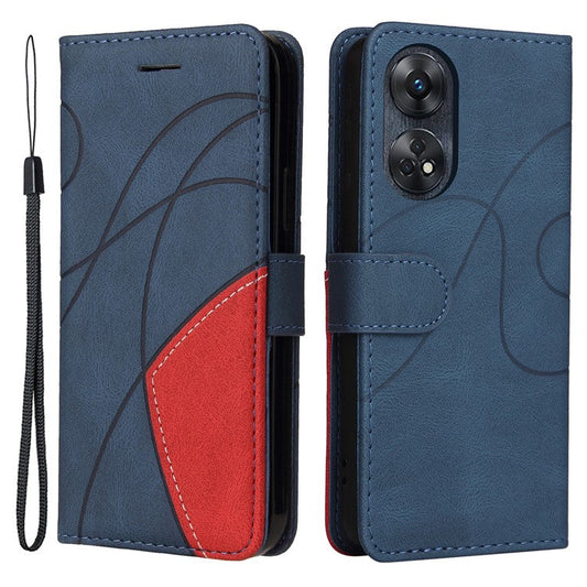 KT Leather Series-1 Phone Case for Oppo Reno8 T 4G , PU Leather Dual-color Splicing Cover with Wallet Stand - Blue