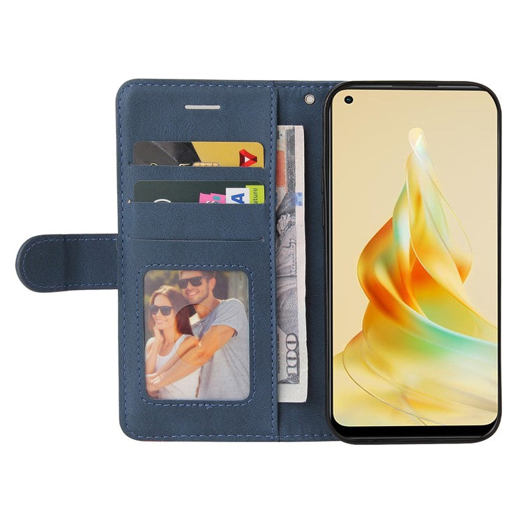 KT Leather Series-1 Phone Case for Oppo Reno8 T 4G , PU Leather Dual-color Splicing Cover with Wallet Stand - Blue