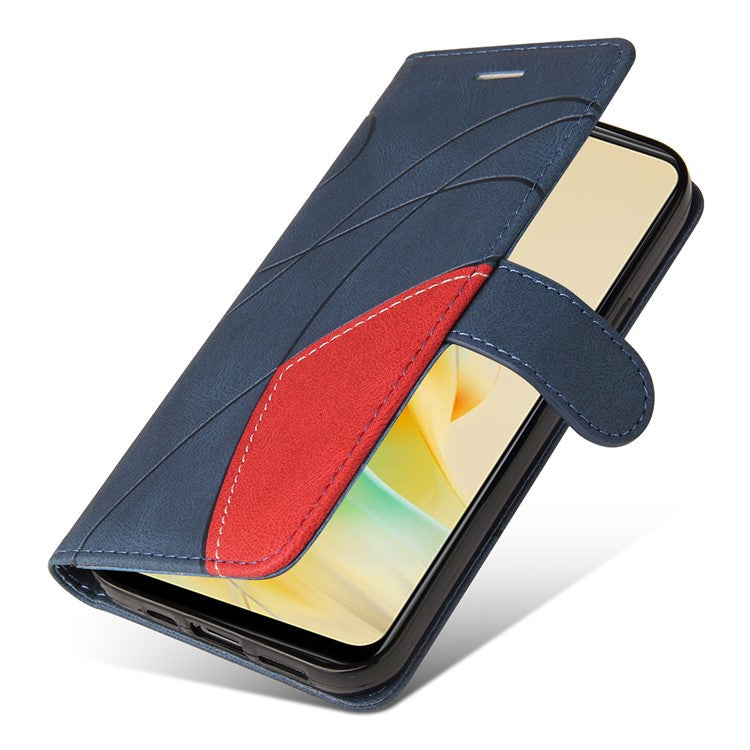 KT Leather Series-1 Phone Case for Oppo Reno8 T 4G , PU Leather Dual-color Splicing Cover with Wallet Stand - Blue