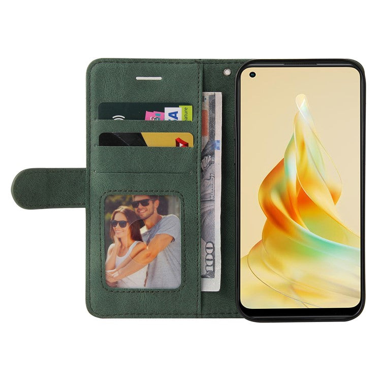 KT Leather Series-1 Phone Case for Oppo Reno8 T 4G , PU Leather Dual-color Splicing Cover with Wallet Stand - Green