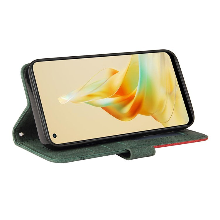 KT Leather Series-1 Phone Case for Oppo Reno8 T 4G , PU Leather Dual-color Splicing Cover with Wallet Stand - Green