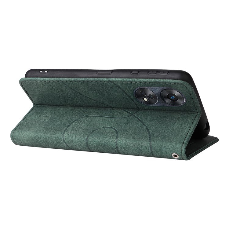 KT Leather Series-1 Phone Case for Oppo Reno8 T 4G , PU Leather Dual-color Splicing Cover with Wallet Stand - Green