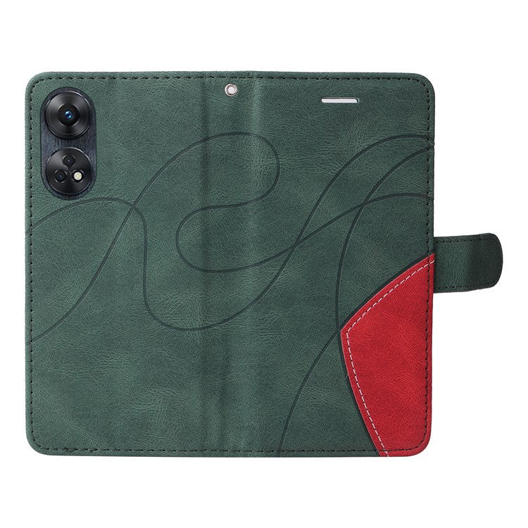 KT Leather Series-1 Phone Case for Oppo Reno8 T 4G , PU Leather Dual-color Splicing Cover with Wallet Stand - Green