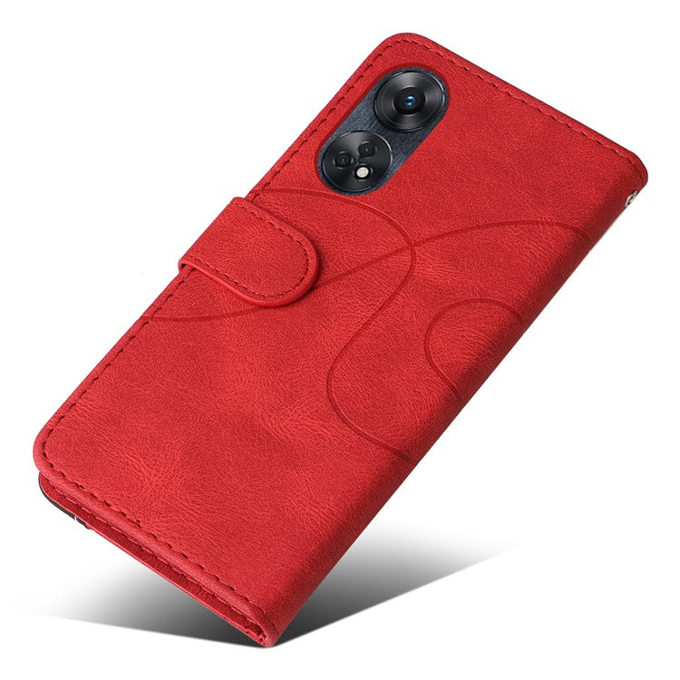 KT Leather Series-1 Phone Case for Oppo Reno8 T 4G , PU Leather Dual-color Splicing Cover with Wallet Stand - Red