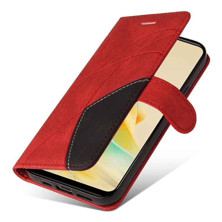 KT Leather Series-1 Phone Case for Oppo Reno8 T 4G , PU Leather Dual-color Splicing Cover with Wallet Stand - Red