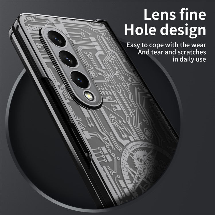 For Samsung Galaxy Z Fold4 5G Mechanical Legend Series Electroplating Phone Case Hard PC Shockproof Cover with Tempered Glass Film - Black