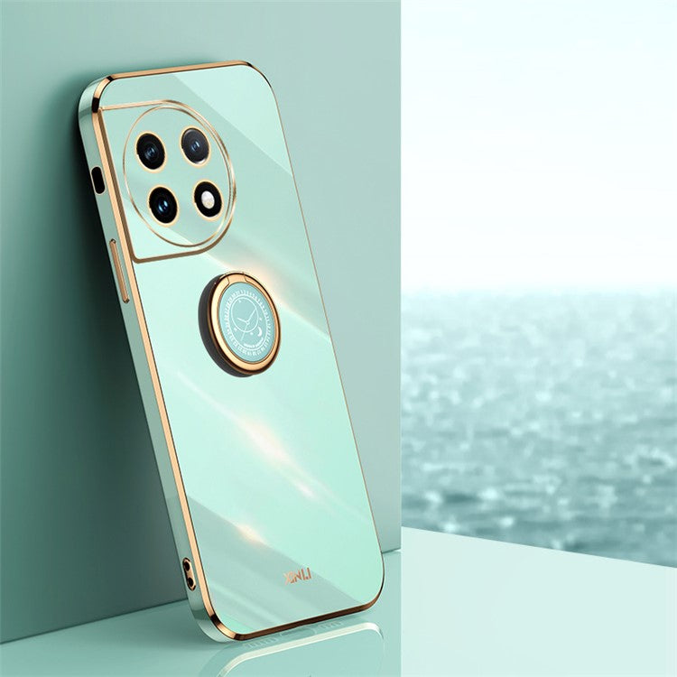 XINLI For OnePlus 11 5G Ring Kickstand Electroplating Phone Case Anti-drop TPU Phone Cover - Cyan
