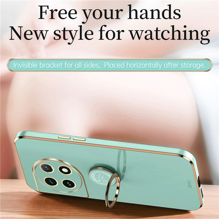 XINLI For OnePlus 11 5G Ring Kickstand Electroplating Phone Case Anti-drop TPU Phone Cover - Cyan