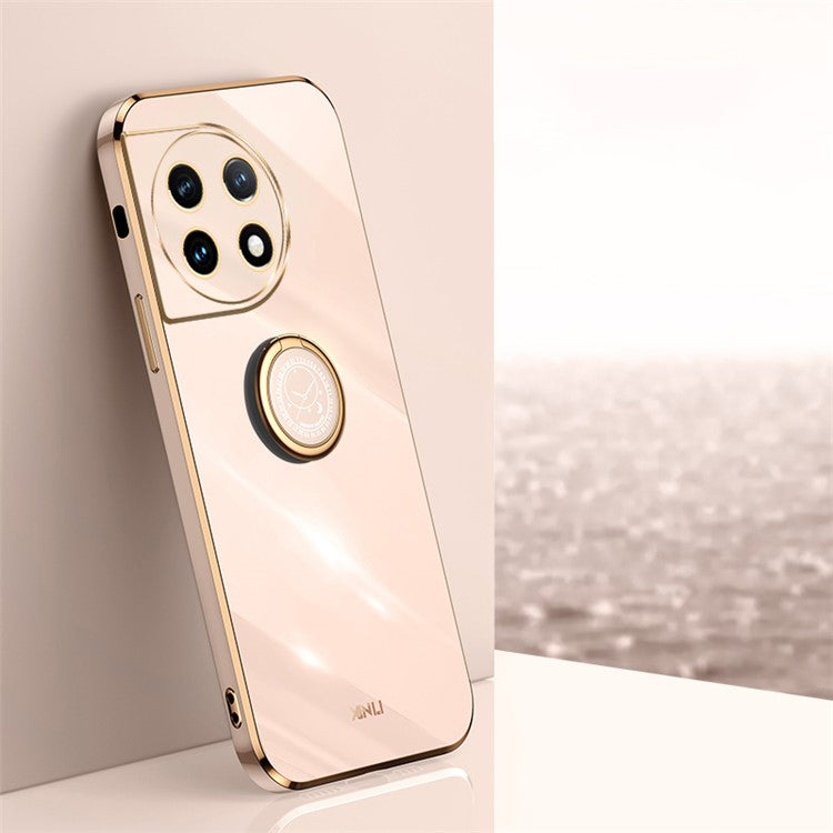 XINLI For OnePlus 11 5G Ring Kickstand Electroplating Phone Case Anti-drop TPU Phone Cover - Pink