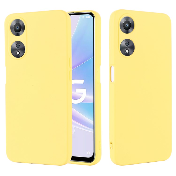Phone Cover for Oppo A58 5G / A58x 5G / A78 5G , Liquid Silicone Anti-Dust Soft Lining Protective Case with Strap - Yellow