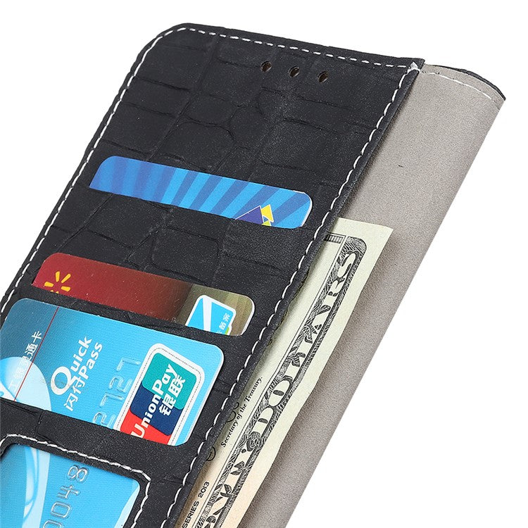 For Google Pixel 7a Leather Phone Case with Wallet Stand Crocodile Texture Protective Phone Cover - Black