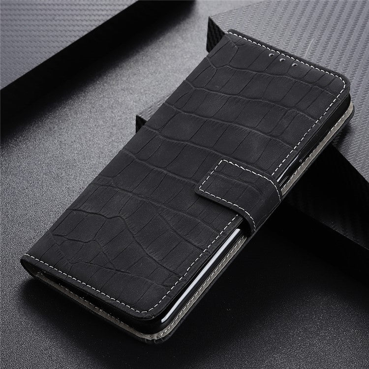 For Google Pixel 7a Leather Phone Case with Wallet Stand Crocodile Texture Protective Phone Cover - Black