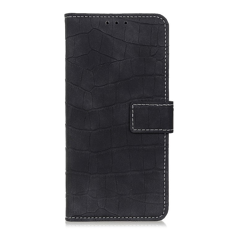 For Google Pixel 7a Leather Phone Case with Wallet Stand Crocodile Texture Protective Phone Cover - Black