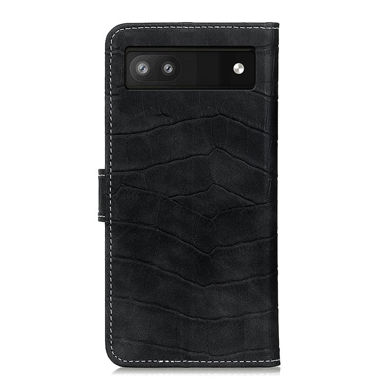 For Google Pixel 7a Leather Phone Case with Wallet Stand Crocodile Texture Protective Phone Cover - Black