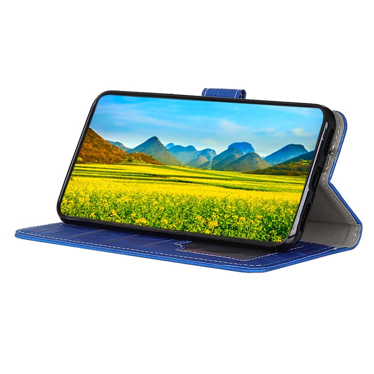For Google Pixel 7a Leather Phone Case with Wallet Stand Crocodile Texture Protective Phone Cover - Blue