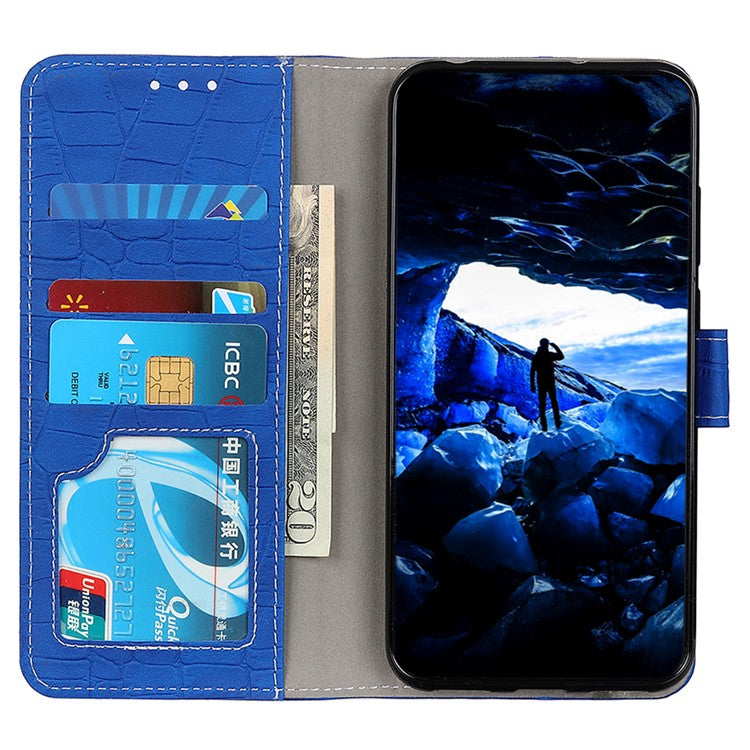 For Google Pixel 7a Leather Phone Case with Wallet Stand Crocodile Texture Protective Phone Cover - Blue