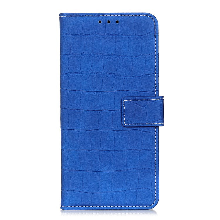 For Google Pixel 7a Leather Phone Case with Wallet Stand Crocodile Texture Protective Phone Cover - Blue