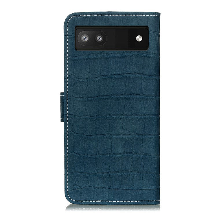 For Google Pixel 7a Leather Phone Case with Wallet Stand Crocodile Texture Protective Phone Cover - Blackish Green