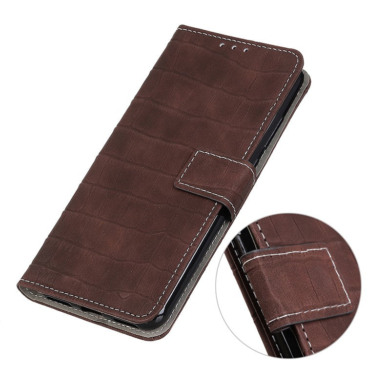 For Google Pixel 7a Leather Phone Case with Wallet Stand Crocodile Texture Protective Phone Cover - Brown