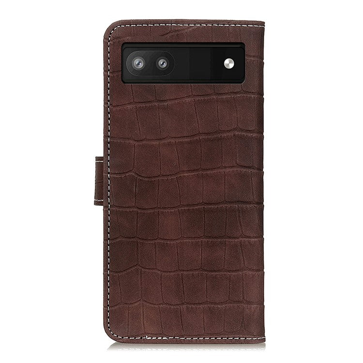 For Google Pixel 7a Leather Phone Case with Wallet Stand Crocodile Texture Protective Phone Cover - Brown