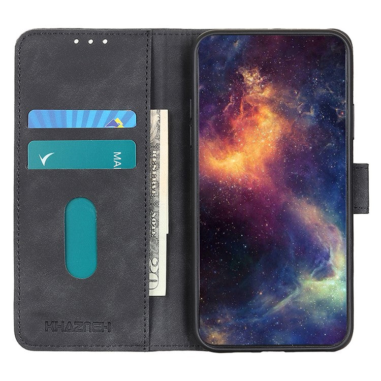 KHAZNEH For Google Pixel 7a Phone Leather Case Retro Texture Phone Cover with Stand Wallet - Black
