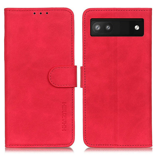 KHAZNEH For Google Pixel 7a Phone Leather Case Retro Texture Phone Cover with Stand Wallet - Red