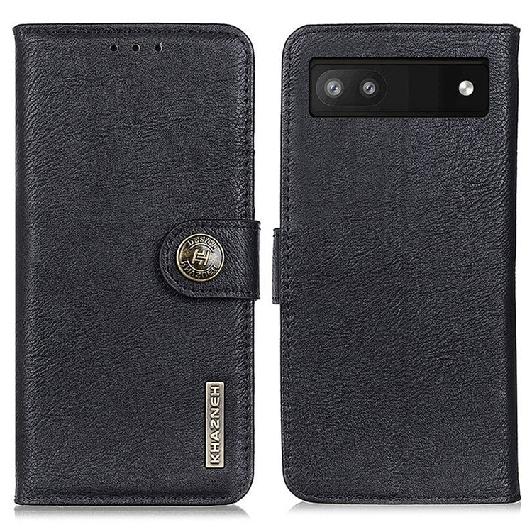 KHAZNEH For Google Pixel 7a Stand Leather Phone Cover Cowhide Texture Phone Wallet Case - Black