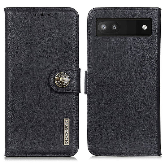 KHAZNEH For Google Pixel 7a Stand Leather Phone Cover Cowhide Texture Phone Wallet Case - Black
