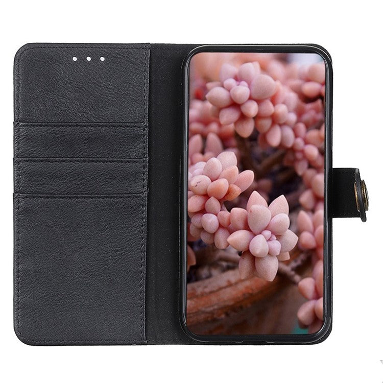 KHAZNEH For Google Pixel 7a Stand Leather Phone Cover Cowhide Texture Phone Wallet Case - Black