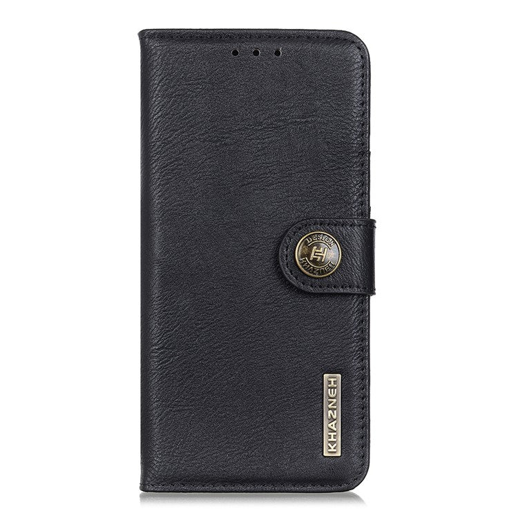 KHAZNEH For Google Pixel 7a Stand Leather Phone Cover Cowhide Texture Phone Wallet Case - Black