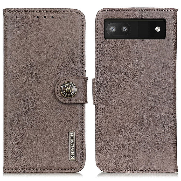 KHAZNEH For Google Pixel 7a Stand Leather Phone Cover Cowhide Texture Phone Wallet Case - Khaki