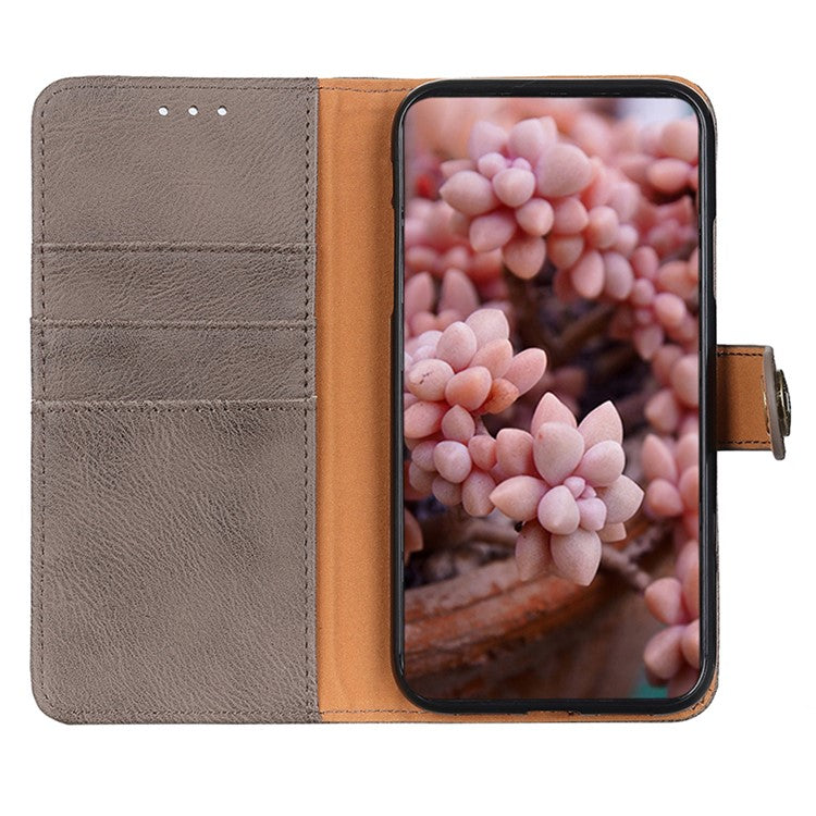 KHAZNEH For Google Pixel 7a Stand Leather Phone Cover Cowhide Texture Phone Wallet Case - Khaki