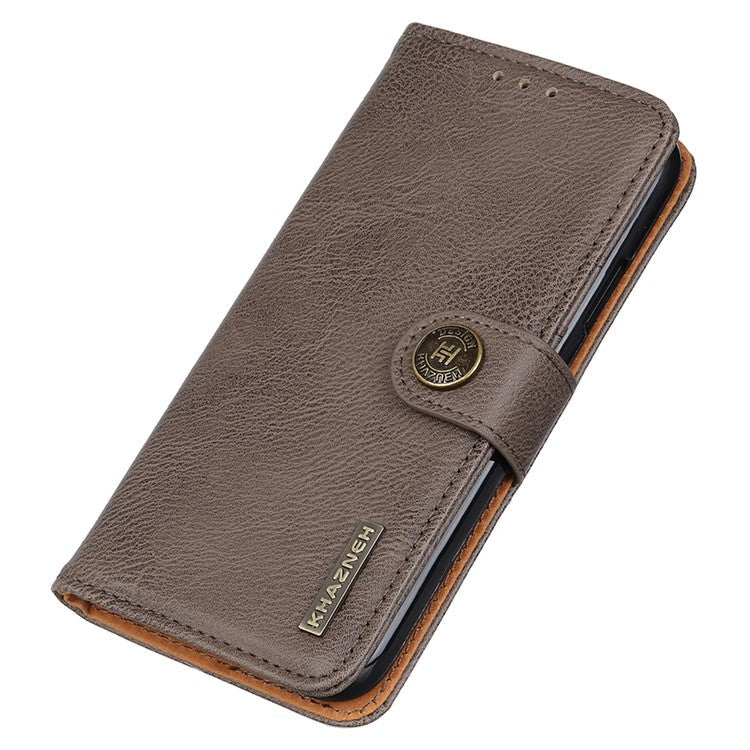 KHAZNEH For Google Pixel 7a Stand Leather Phone Cover Cowhide Texture Phone Wallet Case - Khaki