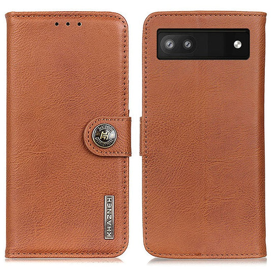 KHAZNEH For Google Pixel 7a Stand Leather Phone Cover Cowhide Texture Phone Wallet Case - Brown