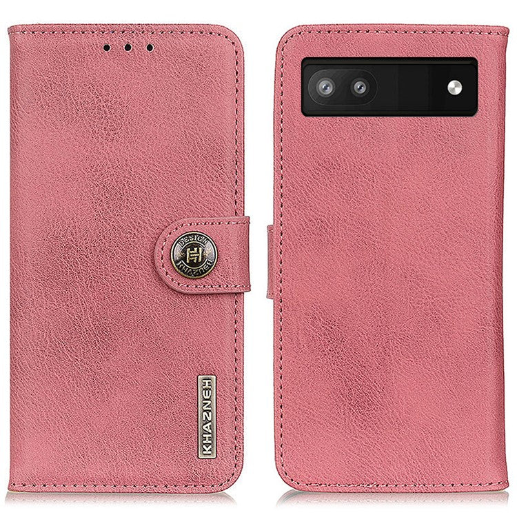 KHAZNEH For Google Pixel 7a Stand Leather Phone Cover Cowhide Texture Phone Wallet Case - Pink