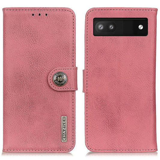 KHAZNEH For Google Pixel 7a Stand Leather Phone Cover Cowhide Texture Phone Wallet Case - Pink