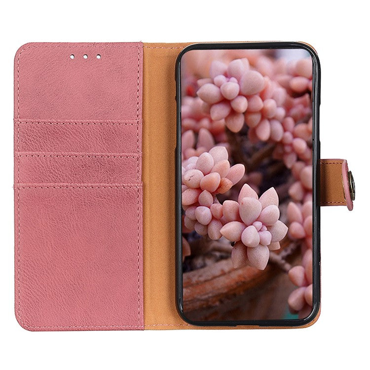 KHAZNEH For Google Pixel 7a Stand Leather Phone Cover Cowhide Texture Phone Wallet Case - Pink