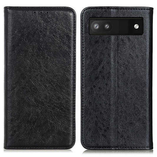 For Google Pixel 7a Stand Wallet Phone Case Crazy Horse Texture Leather+TPU Phone Cover - Black