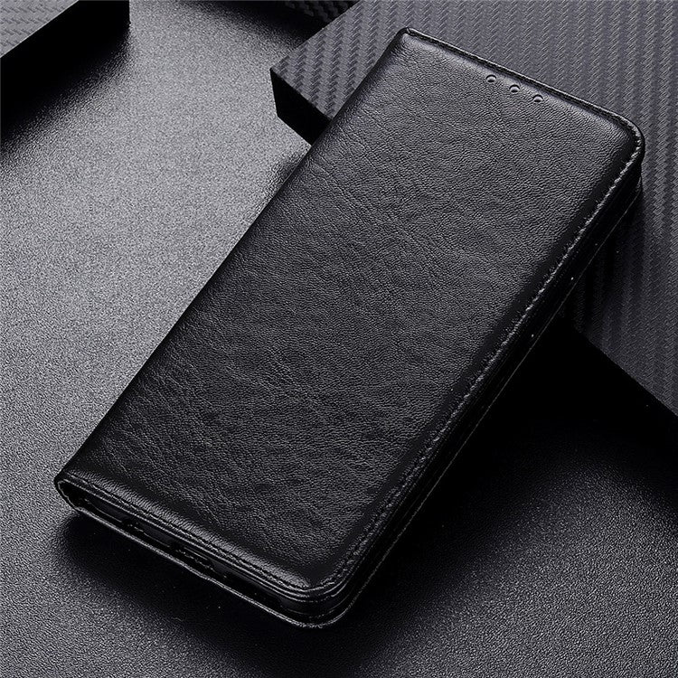 For Google Pixel 7a Stand Wallet Phone Case Crazy Horse Texture Leather+TPU Phone Cover - Black
