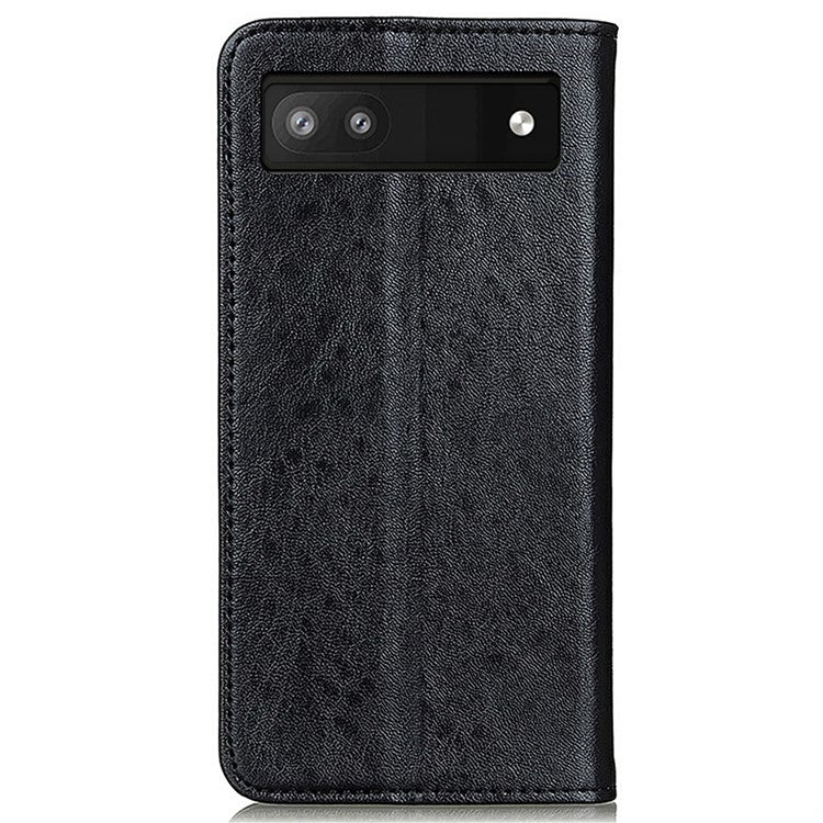 For Google Pixel 7a Stand Wallet Phone Case Crazy Horse Texture Leather+TPU Phone Cover - Black