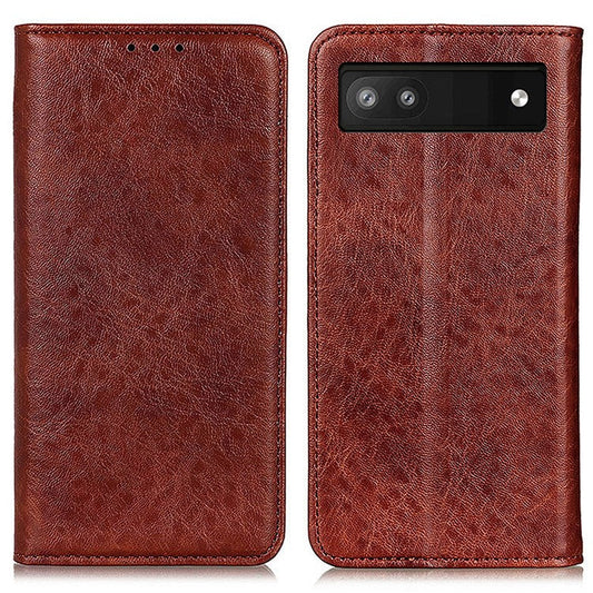 For Google Pixel 7a Stand Wallet Phone Case Crazy Horse Texture Leather+TPU Phone Cover - Brown