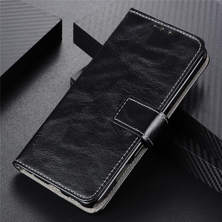For Google Pixel 7a Stand Phone Case Retro Crazy Horse Texture Leather Phone Cover with Wallet - Black