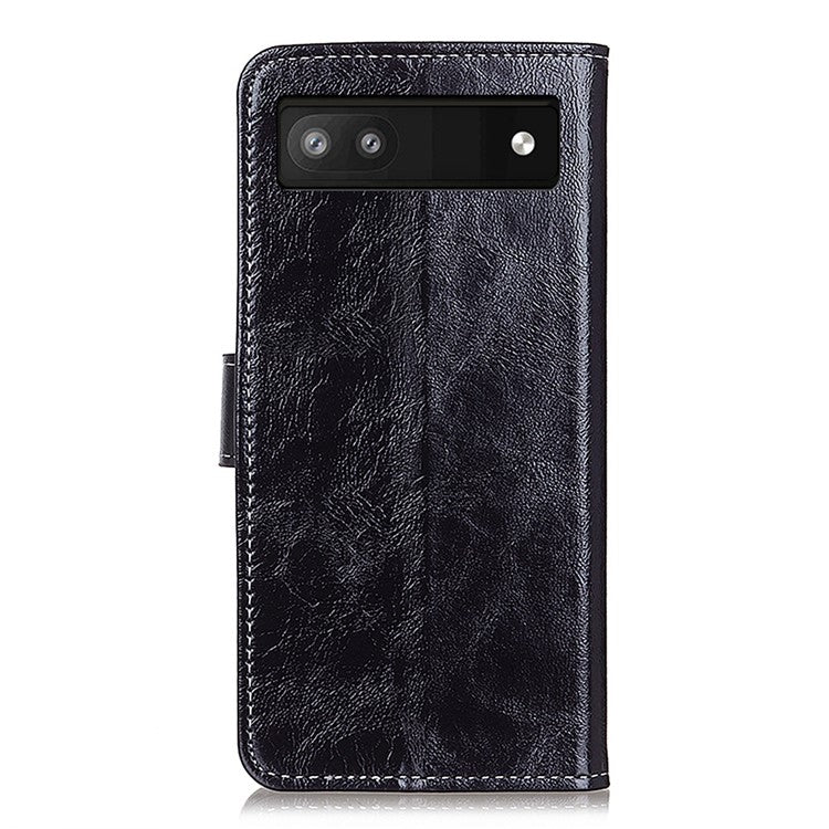 For Google Pixel 7a Stand Phone Case Retro Crazy Horse Texture Leather Phone Cover with Wallet - Black